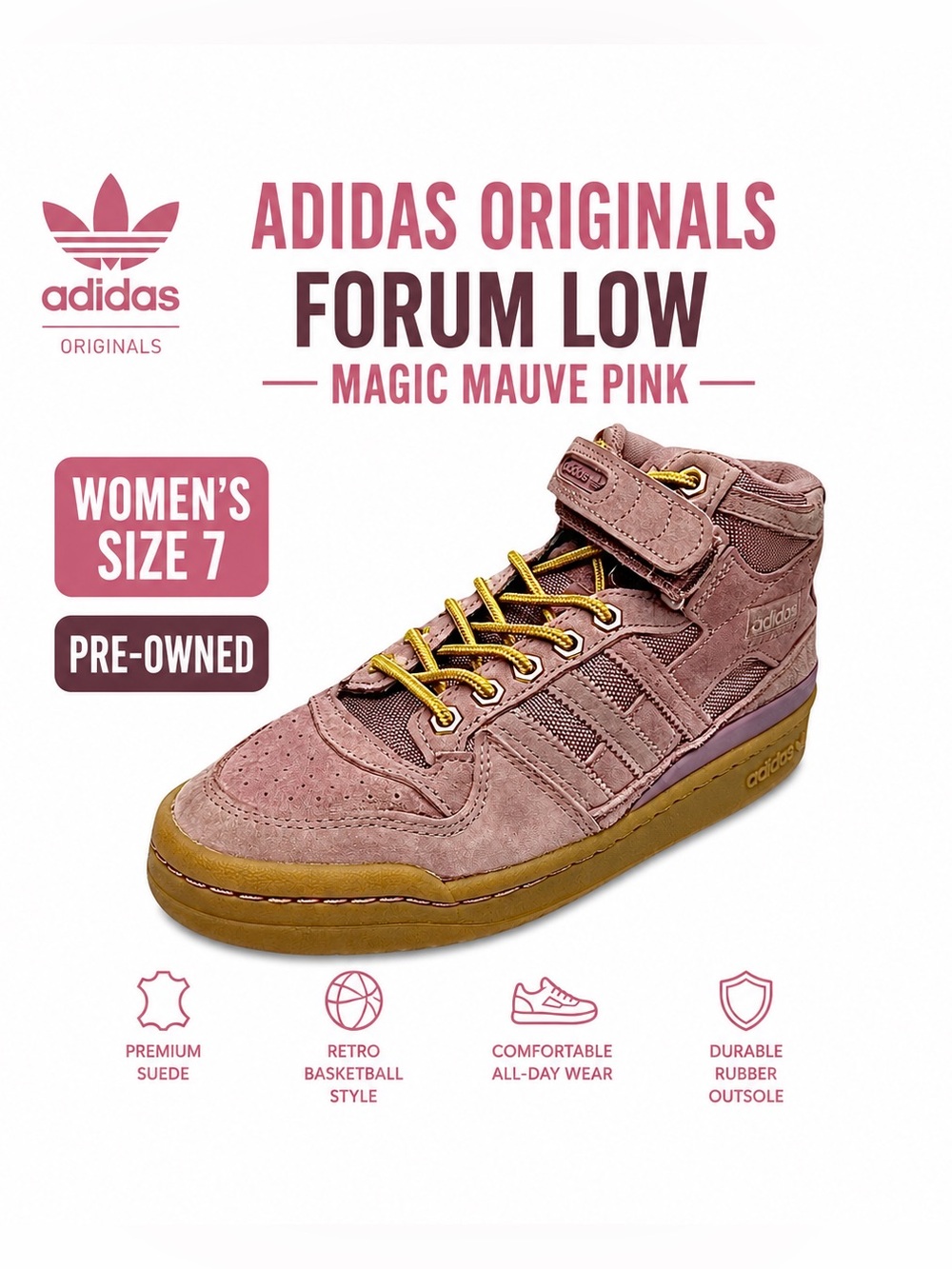 Adidas Originals Forum Low Women’s Size 7 Magic Mauve Pink Sneakers Pre-Owned